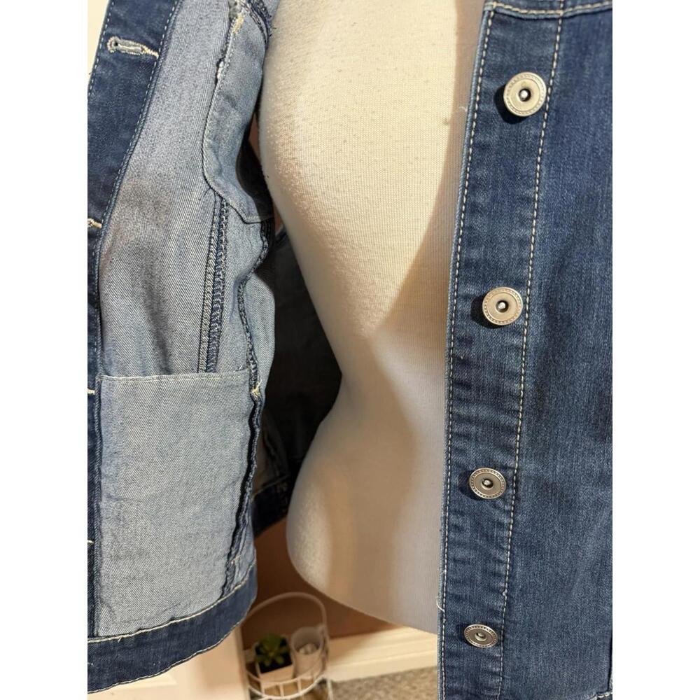 CJ Banks Denim Vest Womens X Blue Rhinestone Sleeveless Stretch Buttons Pockets - Picture 6 of 10
